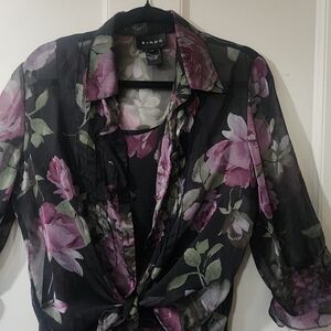 Vintage Black w/ Floral Dress & Matching  Blouse!